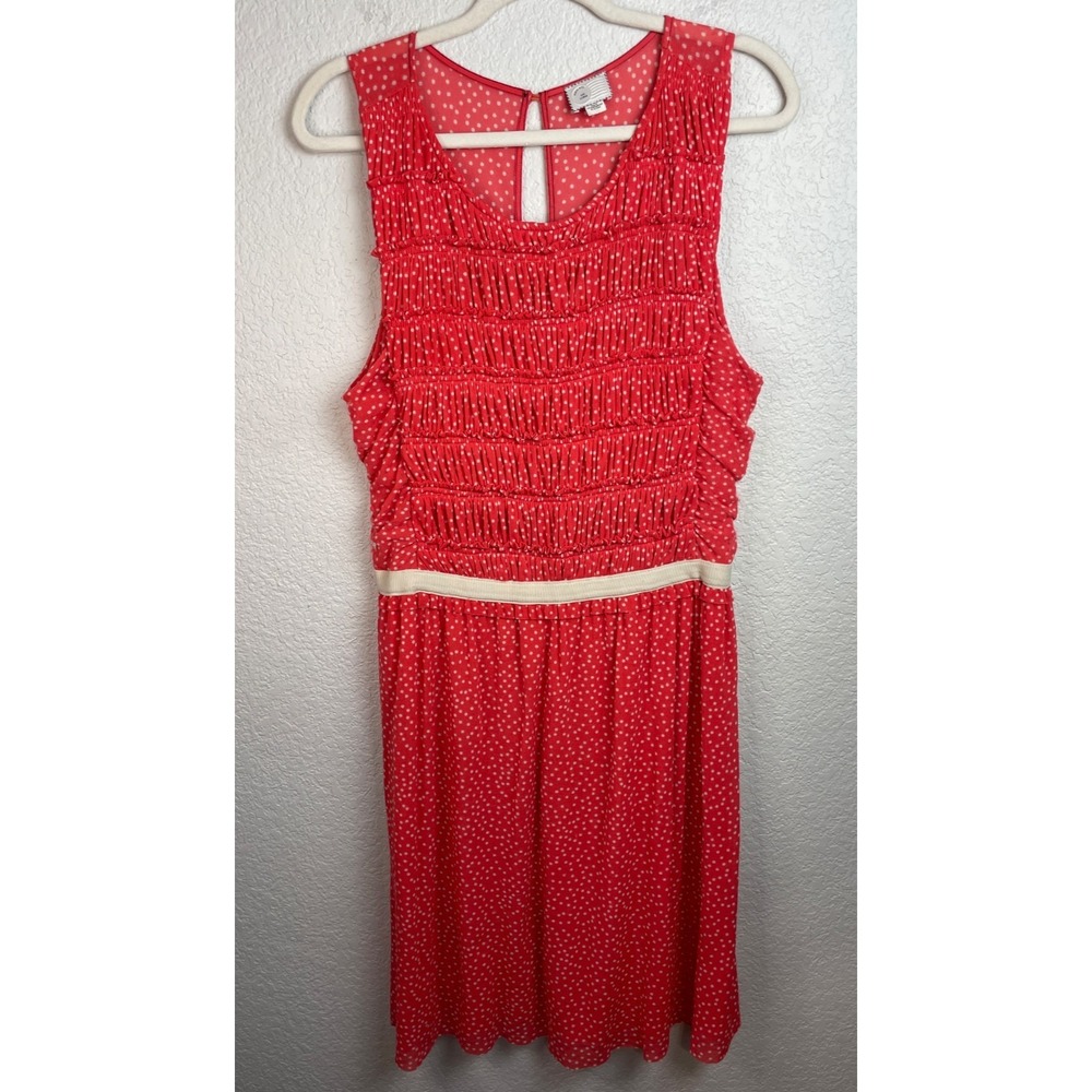 Postmark Anthropologie Dress Large Retro Red Cream Polka Dot Spring Fit Flare‎